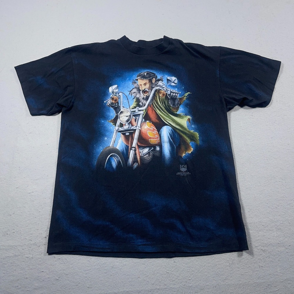 Vintage 1993 3D Emblem American Biker T Shirt Men XL Graphic‎ Blue Black Biker
